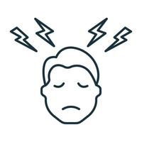 Social Bad Influence on Man Line Icon. Depressed, Upset Man under Bad Influence Outline Icon. Negative Impact from Media and Internet Linear Pictogram. Isolated Vector Illustration.