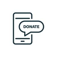 Online Donate on Phone Line Icon. Web Mobile Giving Money and Assistance Linear Pictogram. Internet Donate Outline Icon. Finance Help Concept. Isolated Vector Illustration