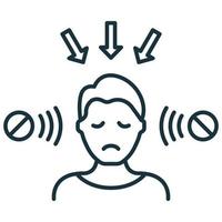 Social Bad Influence on Man Line Icon. Negative Impact from Media and Internet Linear Pictogram. Depressed, Upset Man under Bad Influence Outline Icon. Isolated Vector Illustration.