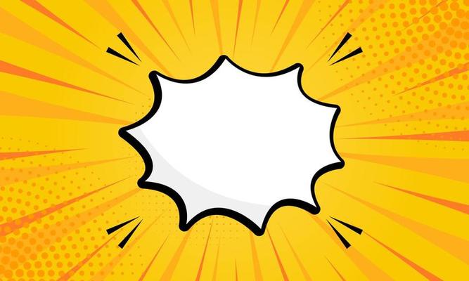 Retro Speech Bubble Pop Art. Comic Book Background with Halftone. Cartoon Blank White Speech Bubble for Text Message on Yellow Pop Art Background. Vector Illustration.