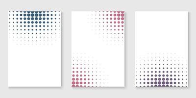 White Background with Dynamic Line Dots Gradient Concept. Set of Halftone Color Dot Posters. Trendy Dotted Blank Template. Abstract Modern Design. Vector Illustration.