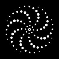 Modern Abstract Spiral Halftone Background. White Dots in Circle on Black Background. Round Swirl Minimalistic Dots in Circle Form. Twirl Abstract Modern Design. Vector Illustration.