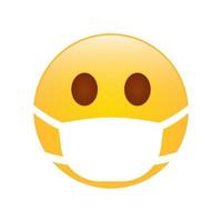 Emoticon Wearing Medical Face Mask. Security of Coronavirus Icon. Cute Emoji in White Surgical Face Mask Corona Protection. Emoticon in Medical Mask Safety of Covid. Isolated Vector Illustration.