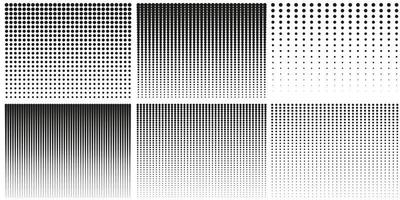 Halftone Rectangles Pictogram Set. Gradient Geometric Dots Background. Abstract Black and White Raster. Vertical Gradation Effect. Fade Half Tone. Pattern. Isolated Vector Illustration.
