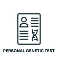 icono de línea de resultado de prueba genética personal. documento con pictograma lineal de análisis de adn de informe. información genética personal del icono del esquema de paternidad. ilustración vectorial aislada. vector