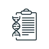 documento de resultados de análisis de adn con icono de línea de hélice de ácido desoxirribonucleico de estructura molecular. icono de esquema de información genética. pictograma de informe de resultado de prueba de adn. ilustración vectorial aislada. vector