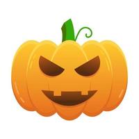 Cute Pumpkin Halloween Isolated Vector Illustration. Scary Jack Lantern Realistic Illustration. Spooky Decoration for Halloween Celebration on White Background. Orange Carved Pumpkin for 31 October.