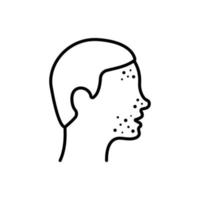 Boy with Pimples on Face Line Icon. Man with Blackhead, Acne, Rash Linear Pictogram. Dermatologic Problem, Allergy, Inflammation Skin Outline Icon. Isolated Vector Illustration.