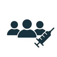 Vaccine Trials thin icon. Group of People and Syringe. Testing Medical Vaccination. Time to vaccinate concept. Syringe simple silhouette icon. Vector illustration.