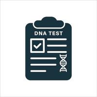 documento de resultados de análisis de adn con icono de silueta de hélice de ácido desoxirribonucleico de estructura molecular. pictograma de informe de resultado de prueba de adn. icono de glifo de información genética. ilustración vectorial aislada. vector