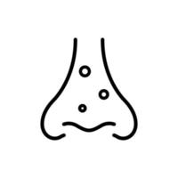 Nose with Acne Line Icon. Cosmetic Skin Problem, Dots in Clogged Pores on Nose Outline Icon. Blackheads, Pimple on Nose Linear Pictogram. Isolated Vector Illustration.