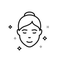 Woman with Beauty Face Skin Line Icon. Healthy, Fresh Female Face with Clean Skin Linear Pictogram. Facial Skincare, Hygiene Outline Icon. Isolated Vector Illustration.