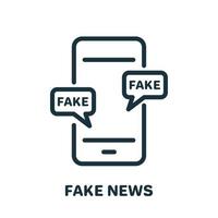 Fake News on Mobile Phone Line Icon. Hoax, Fake, False on Smartphone Linear Pictogram. Message with Misinformation Outline Icon. Disinformation Concept. Isolated Vector Illustration.