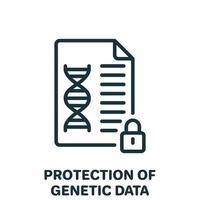 Protection of Genetic Data Line Icon. Private Dna Information in Document with Padlock Linear Pictogram. Safe Genetic Info Outline Icon. Isolated Vector Illustration.