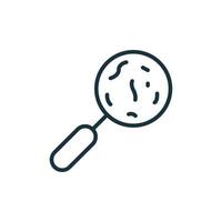 Microbe under Magnifying Glass Line Icon. Research of Bacteria, Germ, Virus with Loupe Linear Pictogram. Microorganism Lab Investigation Outline Icon. Isolated Vector Illustration.