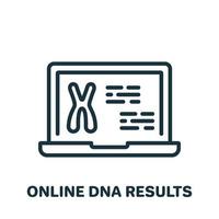 Online Dna Test Result on Laptop Screen Line Icon. Genetic Information on Computer Linear Pictogram. Result of Chromosome Online Test Outline Icon. Isolated Vector Illustration.