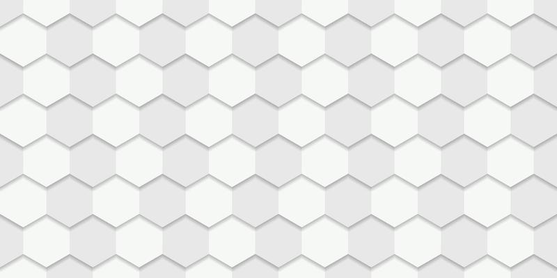 Abstract Hexagon White Background for Presentation. Embossed Futuristic Simple Background. White and Grey Hexagon Banner. 3d Honeycomb Geometric Pattern. Abstract Modern Wallpaper Vector Illustration.