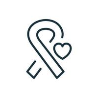 Cancer Ribbon with Heart Line Icon. Support and Solidarity for Hiv and Cancer Patient Linear Pictogram. Awareness Symbol Outline Icon. Isolated Vector Illustration