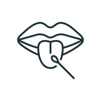 Laboratory Research of Mouth Saliva Swab Line Icon. Dna Test for Paternity Linear Pictogram. Coronavirus Analysis of Buccal Cell Outline Icon. Isolated Vector Illustration.