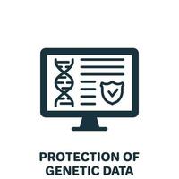 Protection of Online Genetic Data Silhouette Icon. Private Dna Information on Computer Screen with Shield Pictogram. Safe Genetic Info Glyph Icon. Isolated Vector Illustration.