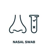 Nasal Analysis Swab for Corona Line Icon. Positive or Negative Coronavirus Pcr Test Linear Pictogram. DNA exam with Nasal Swab Outline Icon. Isolated Vector Illustration.