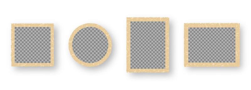 Retro Photo Frames with Transparent Background. Set of Old Paper Picture Frames for Nostalgia Scrapbook. Various Vintage Photos. Isolated Vector Illustration.