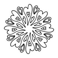Mandala with hearts. Vector Outline Circle Decorative Ornament. Design for Valentines day, t shirt, pattern, sticker, greeting card, coloring page.