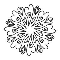 mandala con corazones. ornamento decorativo del círculo del contorno del vector. diseño para el día de san valentín, camiseta, patrón, pegatina, tarjeta de felicitación, página para colorear. vector