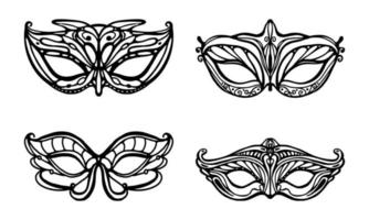 conjunto de máscaras de mardi gras aisladas sobre fondo blanco. Ilustración de vector de máscara de carnaval. máscara de elegancia veneciana.