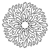 Circle Decorative Ornament with hearts. Vector Outline Mandala. Design for Valentines day, t shirt, pattern, sticker, greeting card, coloring page.