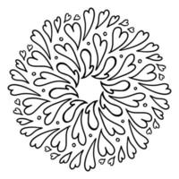 adorno decorativo circular con corazones. mandala de contorno vectorial. diseño para el día de san valentín, camiseta, patrón, pegatina, tarjeta de felicitación, página para colorear. vector