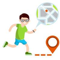 hombre corre con reloj inteligente. navegación y búsqueda de rutas. vector