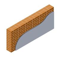 Red brick wall with layers of plaster and insulation. Material for home repair. vector