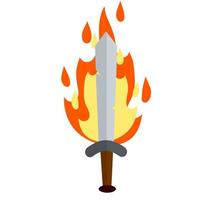 Fiery sword. Magic weapon of knight, sorcerer, magician. vector