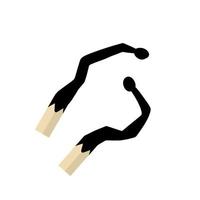 Burnt match. Black charred stick. Flat cartoon vector