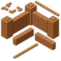 Vector Red brick wall in isometric view.