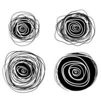círculo de croquis. juego de anillos negros. forma geométrica abstracta. línea enredada caótica. vector