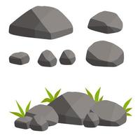 piedras para el fondo del paisaje natural. conjunto de rocas con hierba vector