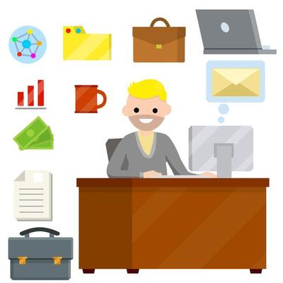 Man sit at Desk with computer and typing the text message in front of monitor.