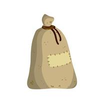 Canvas burlap bag. Cartoon flat illustration. Rustic element for mill. vector