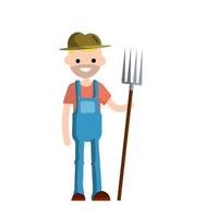 Man farmer in overalls with fork in hands vector