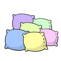 Set of pillows. Large and small object. Cartoon flat illustration. Soft colored cushions in blue, green and pink. Element of bedroom and bed for sleep vector