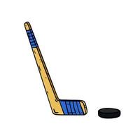 Hockey stick and puck. Sports equipment. vector