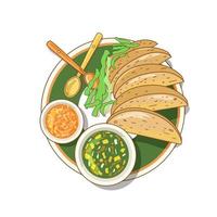 Ilustración de vector colorido de comida mexicana. un plato con tales salsas en un fondo aislado.