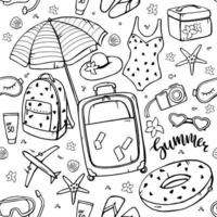 Seamless vector background. Antistress coloring book. Travel, summer. Hand drawn.