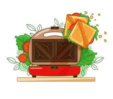 Bright vector illustration of a sandwich maker and sandwiches on a white isolated background. For banners and flyers.