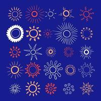 Hand-drawn colorful sun collection. Different styles and strokes. vector