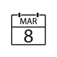 March 8, Calendar icon. Flat vector illustration. International womens day.