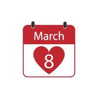 8 de marzo, icono de calendario. ilustración vectorial plana. día Internacional de la Mujer. vector