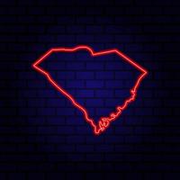Neon map State of South Carolina on brick wall background. vector